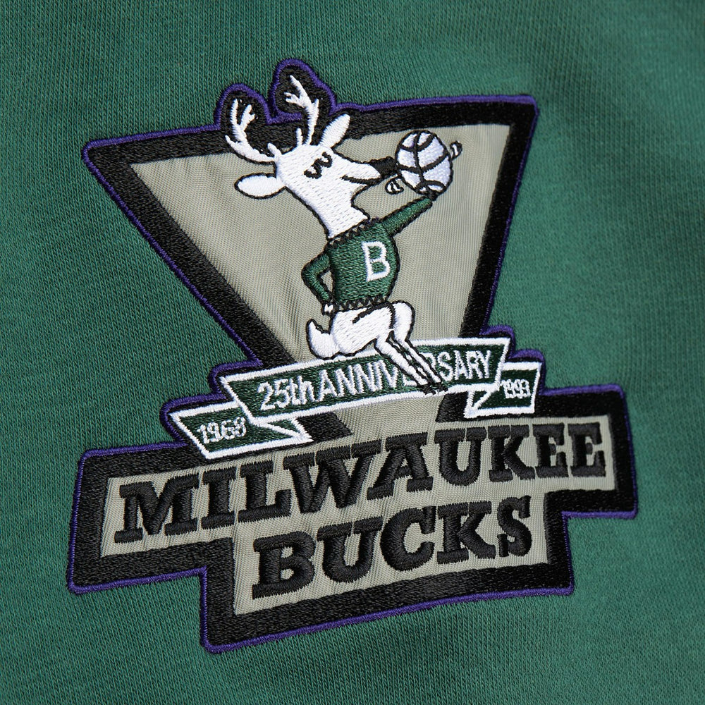 Milwaukee Bucks Hardwood Classics All Over 4.0 Pullover Sweatshirt Heather Gray