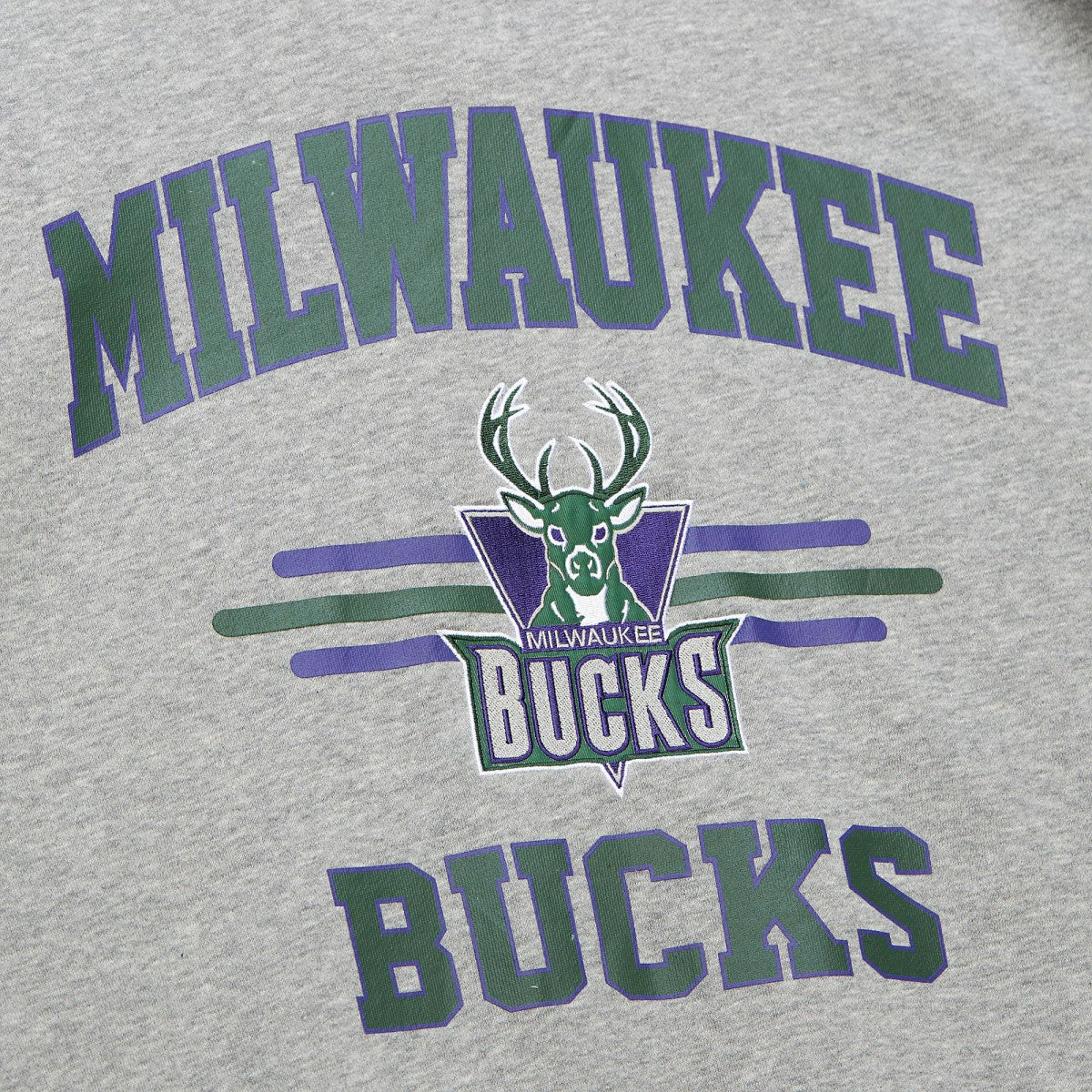 Milwaukee Bucks Hardwood Classics All Over 4.0 Pullover Sweatshirt Heather Gray