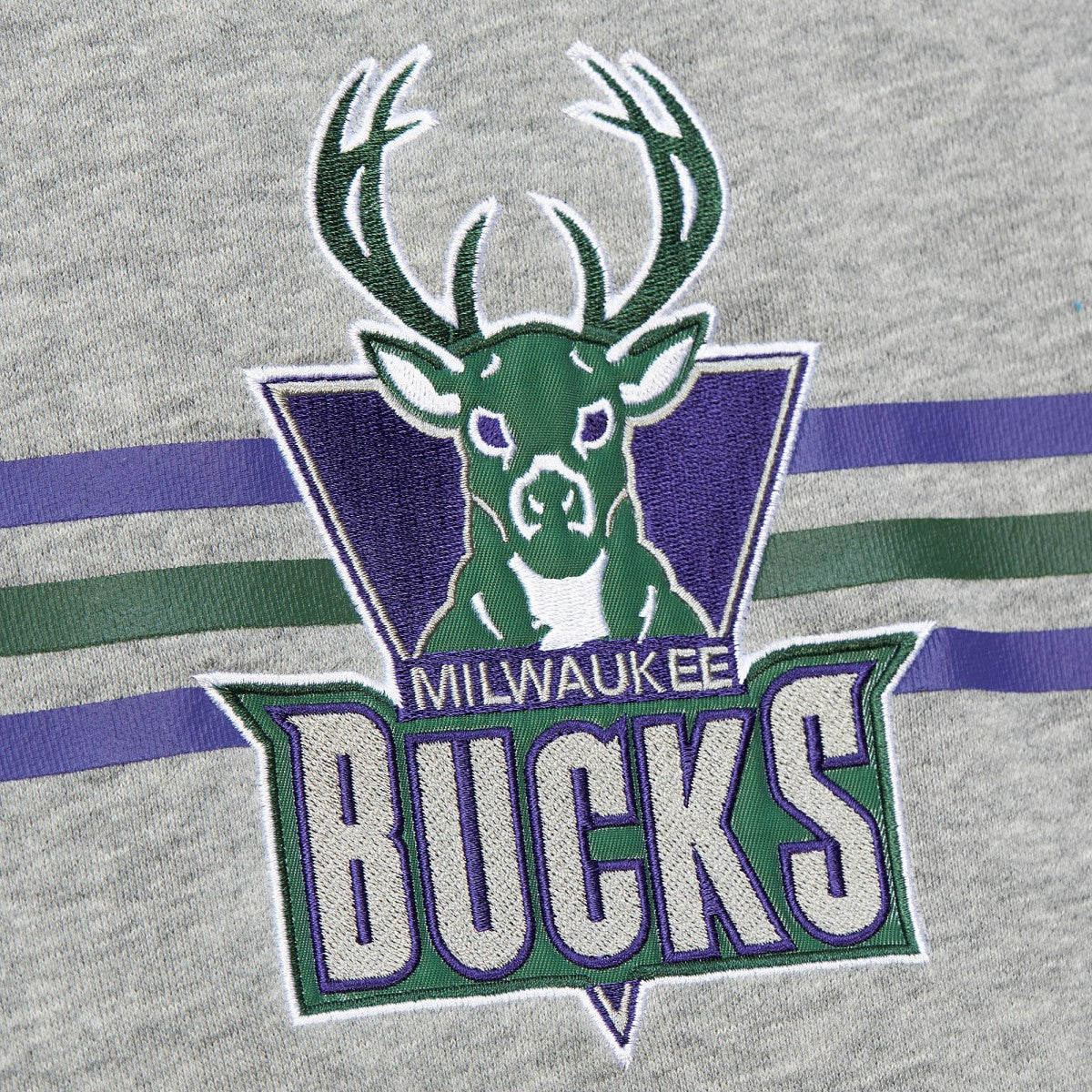 Milwaukee Bucks Hardwood Classics All Over 4.0 Pullover Sweatshirt Heather Gray