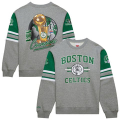 Boston Celtics Hardwood Classics All Over 4.0 Pullover Sweatshirt Heather Gray