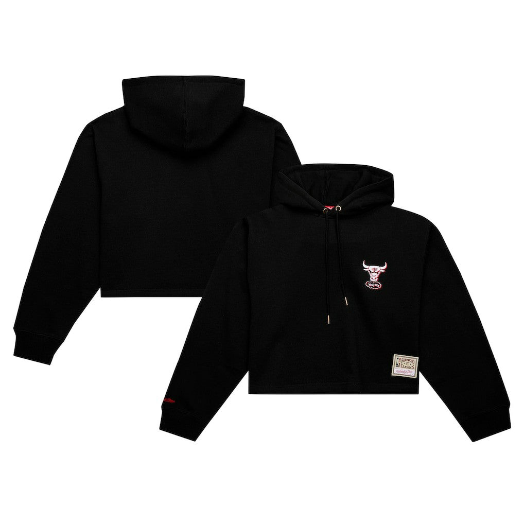 Chicago Bulls Women's Hardwood Classics Cropped Pullover Hoodie Black