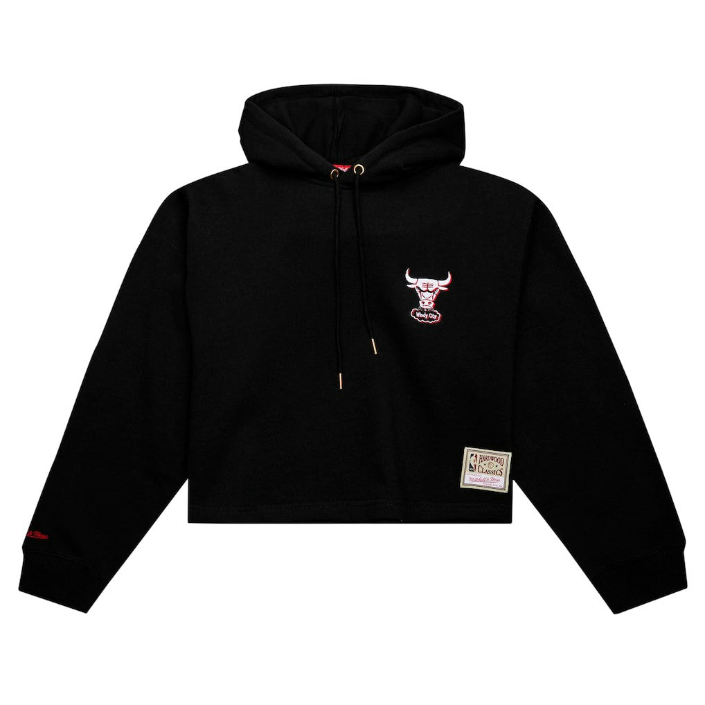 Chicago Bulls Women's Hardwood Classics Cropped Pullover Hoodie Black