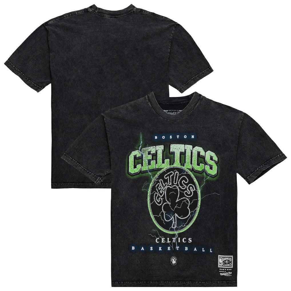 Boston Celtics Unisex Hardwood Classics Vintage Voltage Premium Heavyweight T-Shirt Black