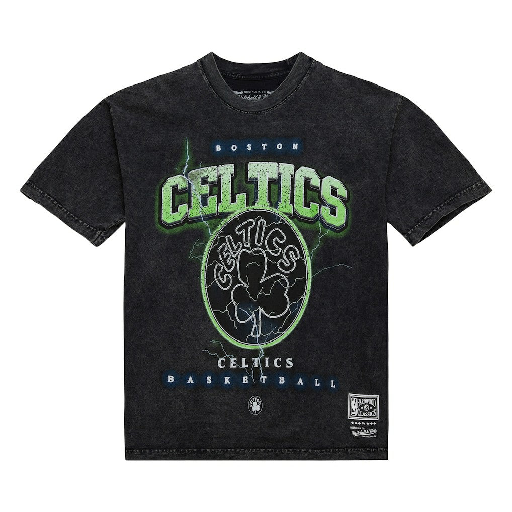 Boston Celtics Unisex Hardwood Classics Vintage Voltage Premium Heavyweight T-Shirt Black