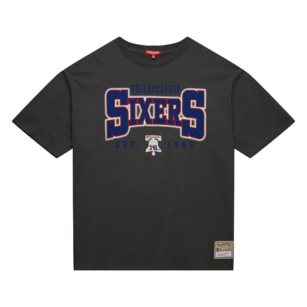 Philadelphia 76ers Women's Hardwood Classics Oversized Boyfriend T-Shirt Charcoal