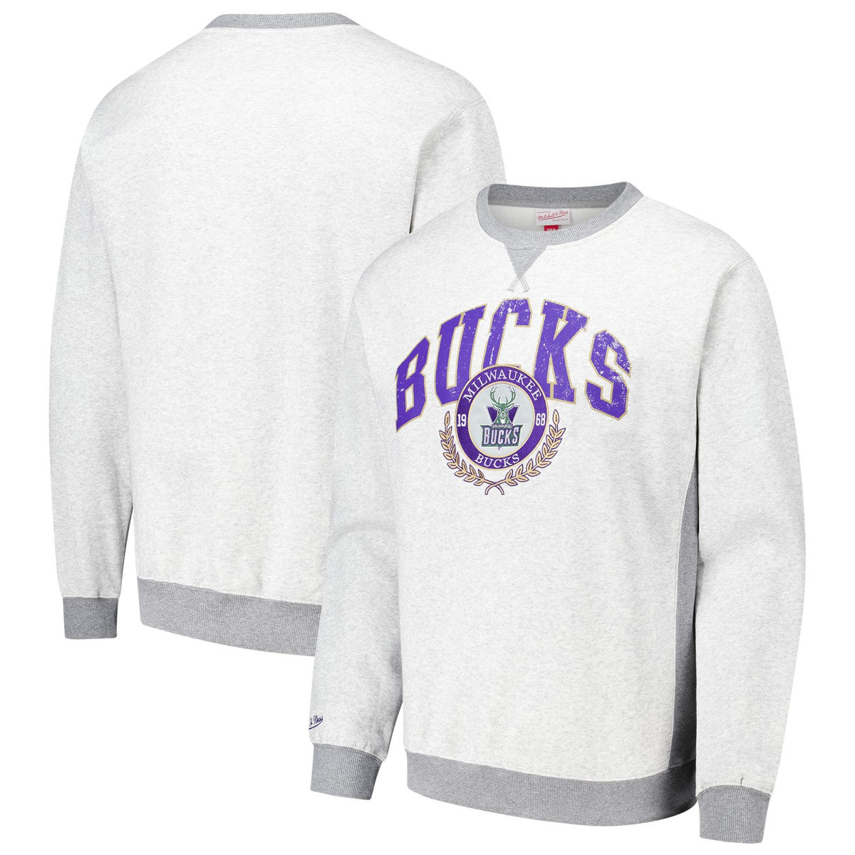 Milwaukee Bucks Vintage Logo Pullover Sweatshirt Heather Gray