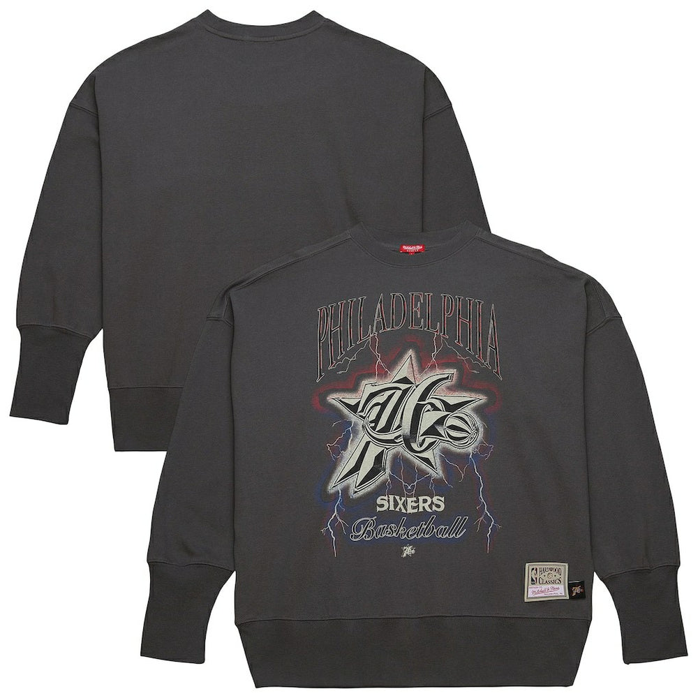 Philadelphia 76ers Women's Hardwood Classics Lightweight Pullover Sweatshirt Charcoal
