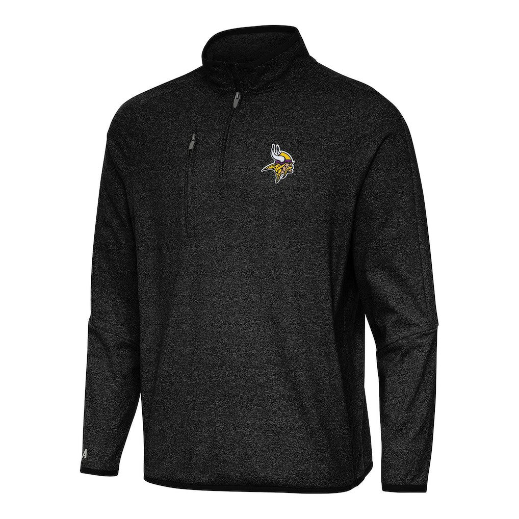 Minnesota Vikings Antigua Certain Tri-Blend Quarter-Zip Top Heather Black