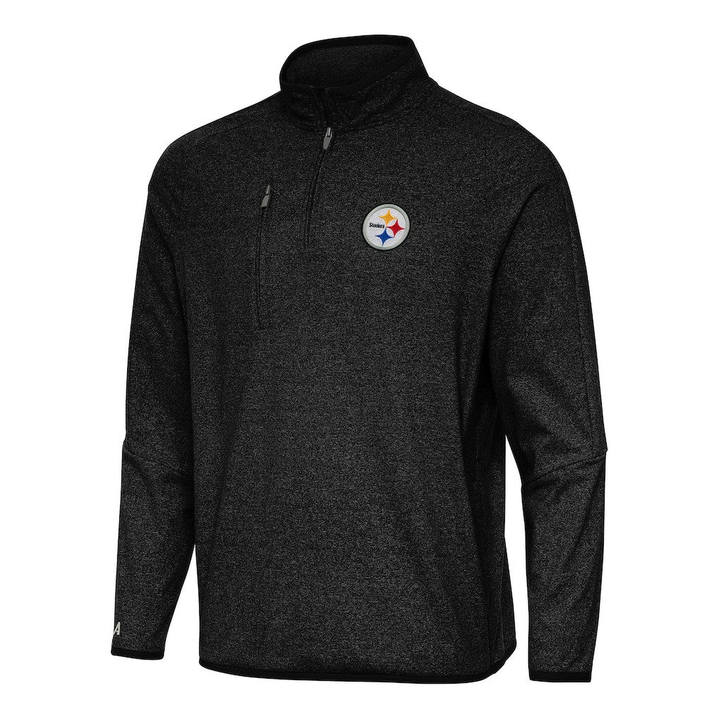 Pittsburgh Steelers Antigua Certain Tri-Blend Quarter-Zip Top Heather Black