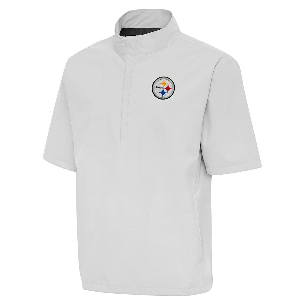 Pittsburgh Steelers Antigua Brisk Short Sleeve Quarter-Zip Windshirt Heather Gray