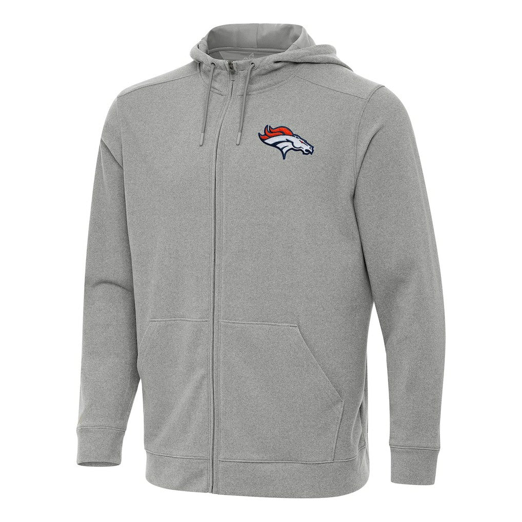 Denver Broncos Antigua Effortless Full-Zip Hoodie Heather Gray