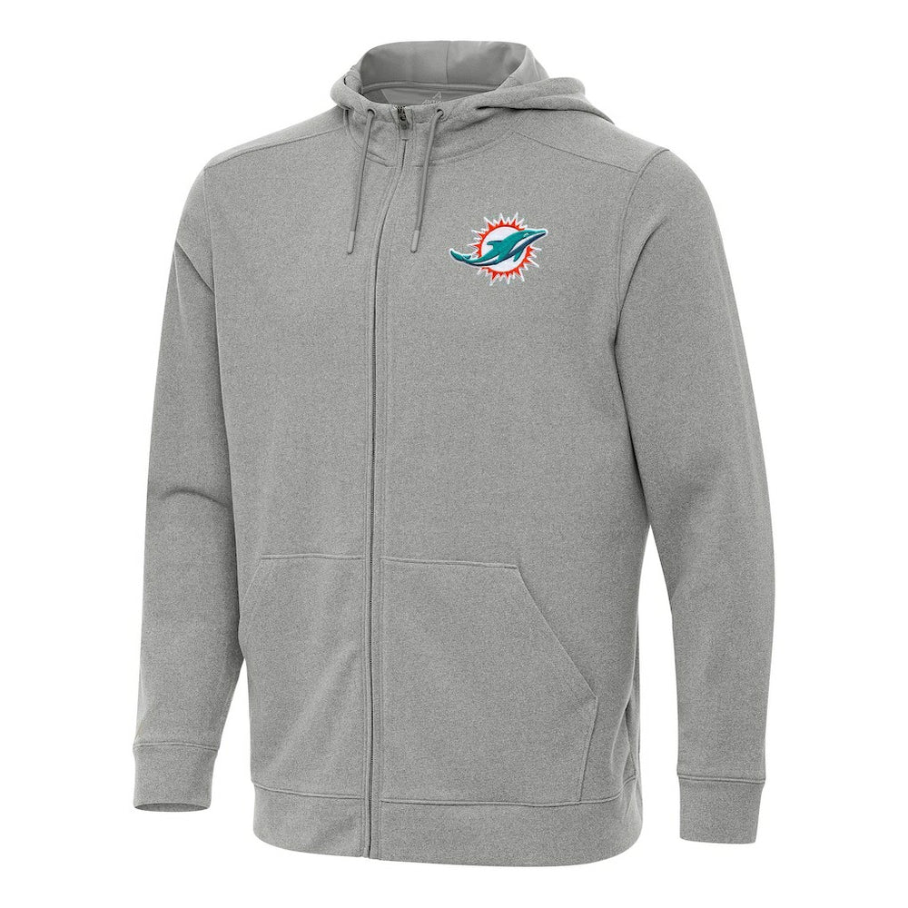 Miami Dolphins Antigua Effortless Full-Zip Hoodie Heather Gray