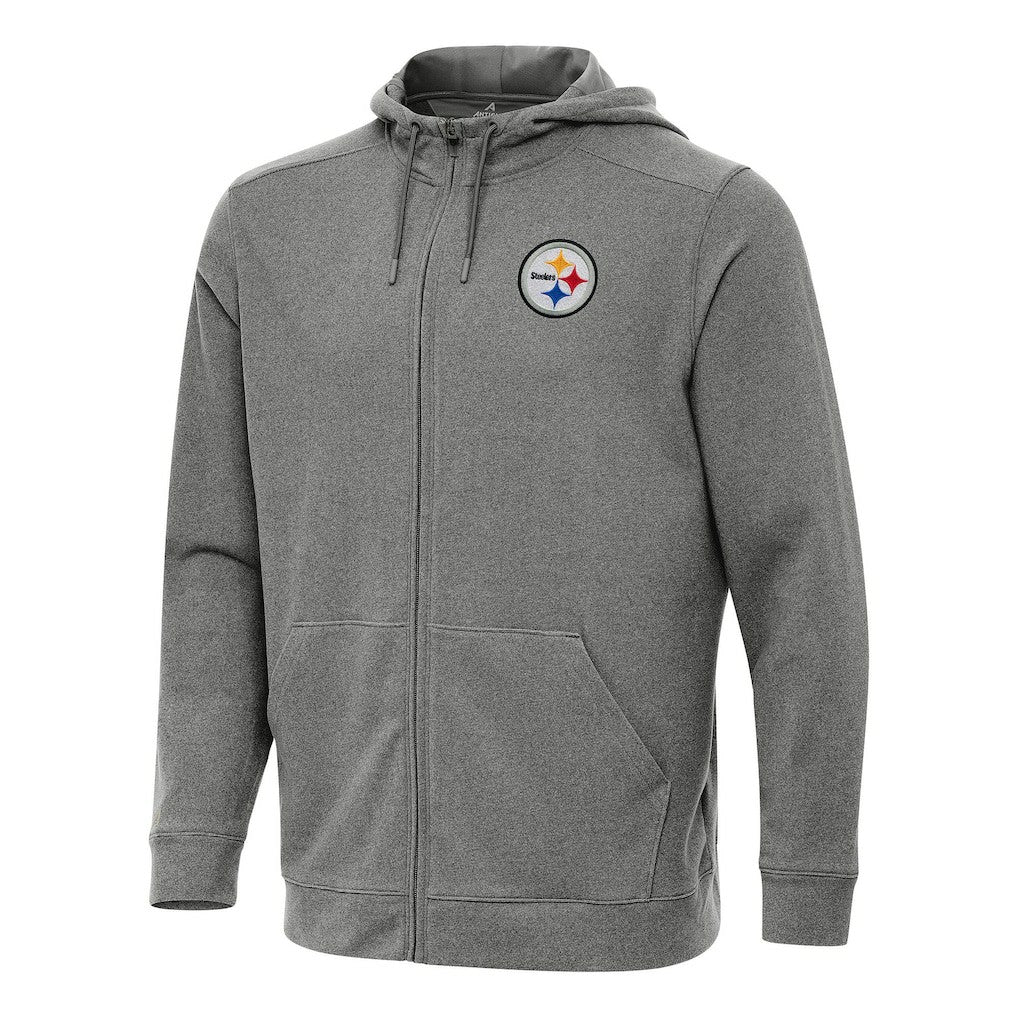 Pittsburgh Steelers Antigua Effortless Full-Zip Hoodie Heather Black