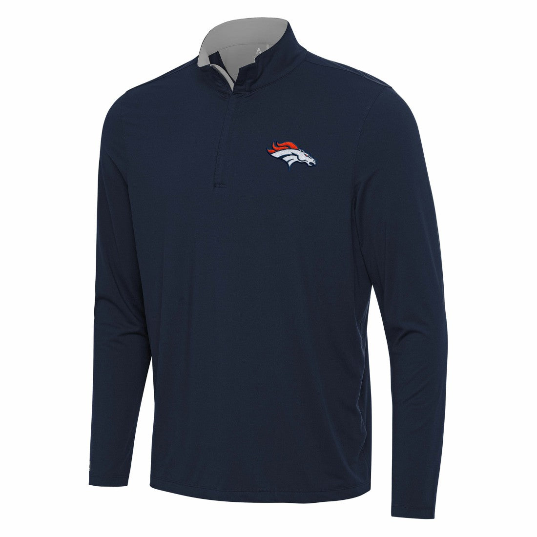 Denver Broncos Antigua Content Quarter-Zip Pullover Top Navy/Gray