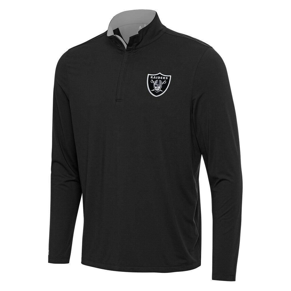 Las Vegas Raiders Antigua Content Quarter-Zip Pullover Top Black/Gray
