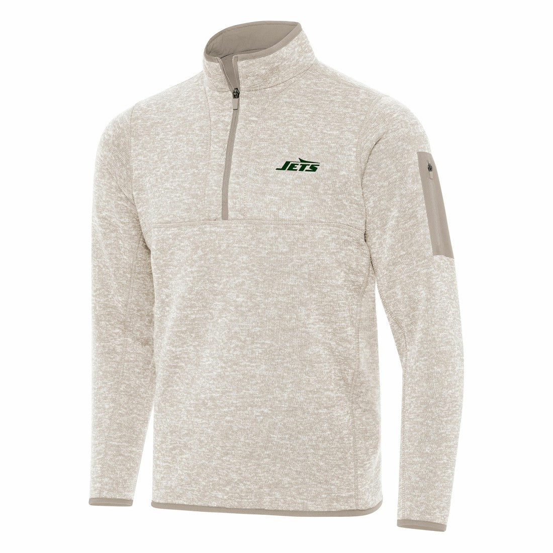 New York Jets Antigua Fortune Quarter-Zip Pullover Jacket Oatmeal