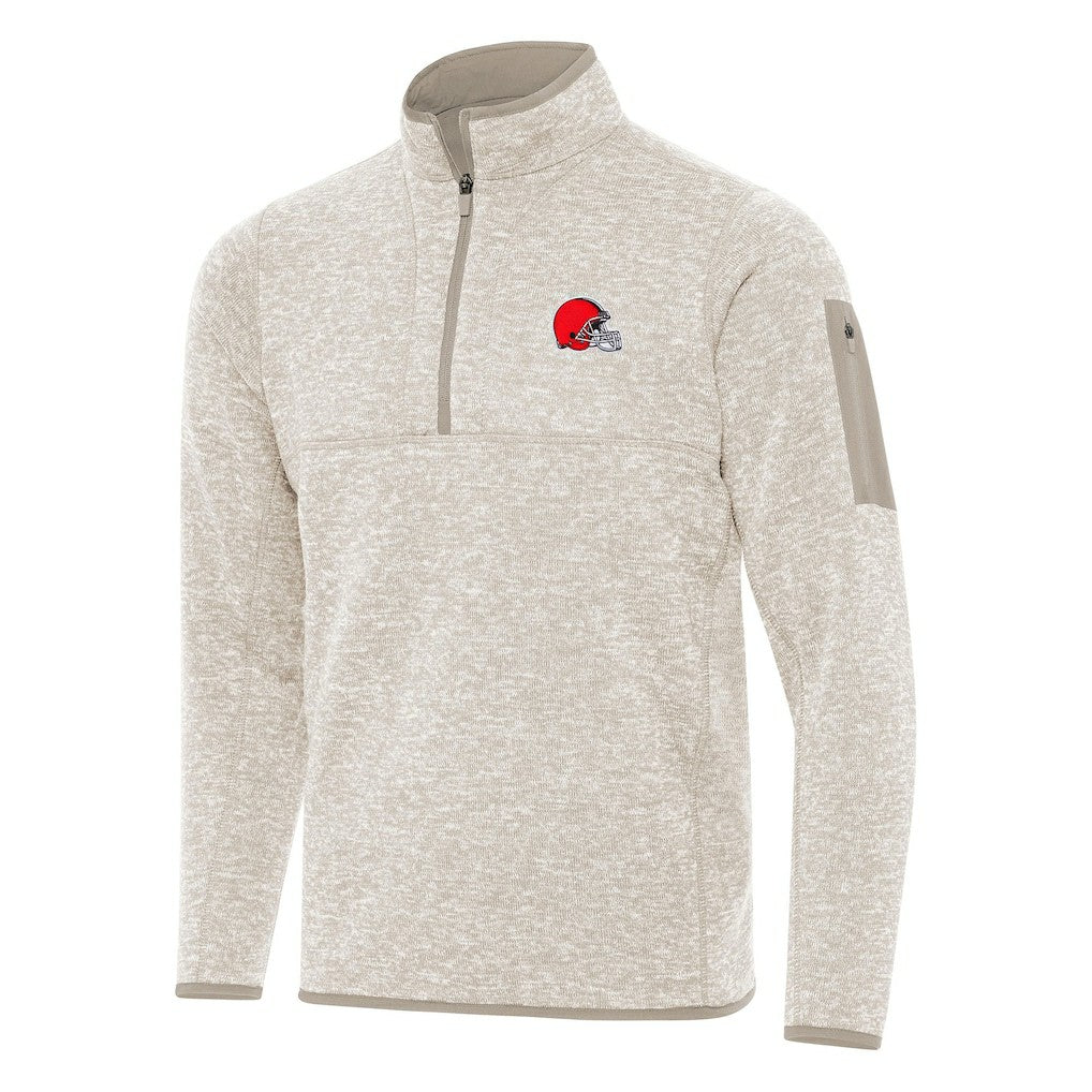 Cleveland Browns Antigua Fortune Quarter-Zip Pullover Jacket Oatmeal