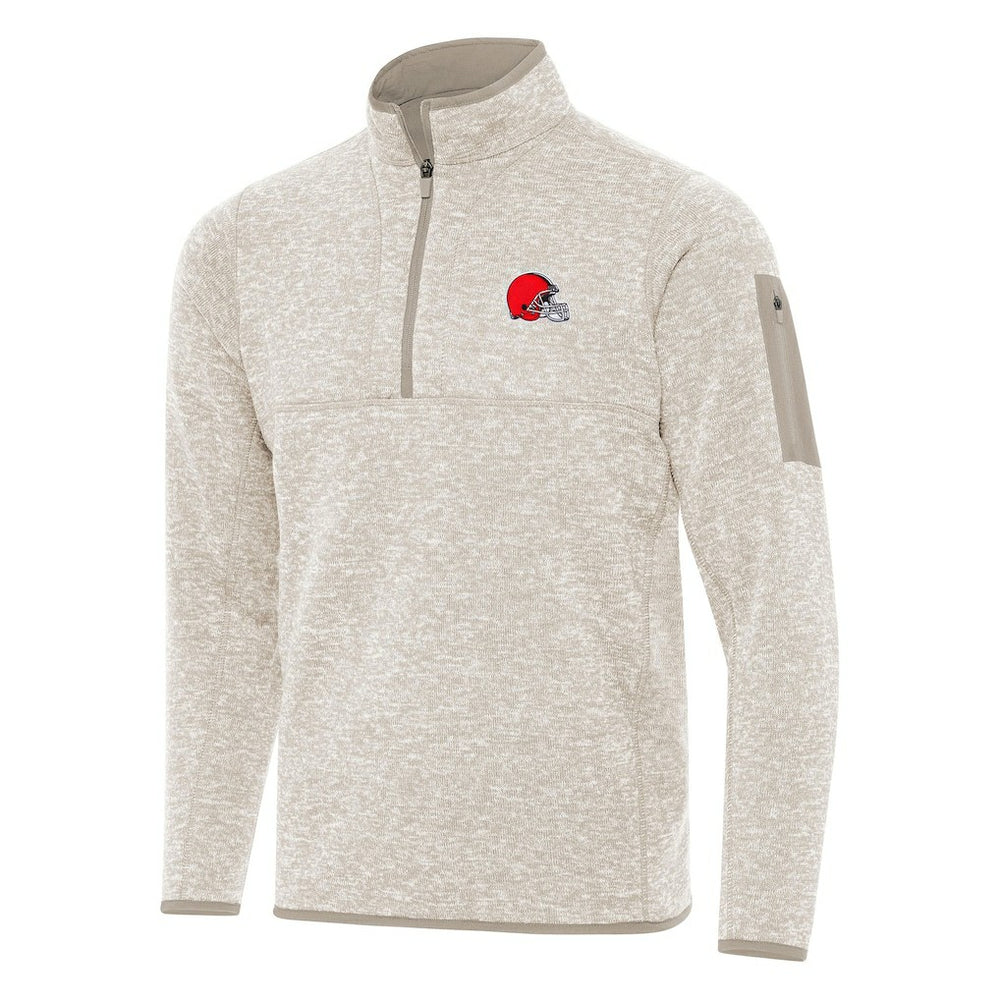Cleveland Browns Antigua Fortune Quarter-Zip Pullover Jacket Oatmeal