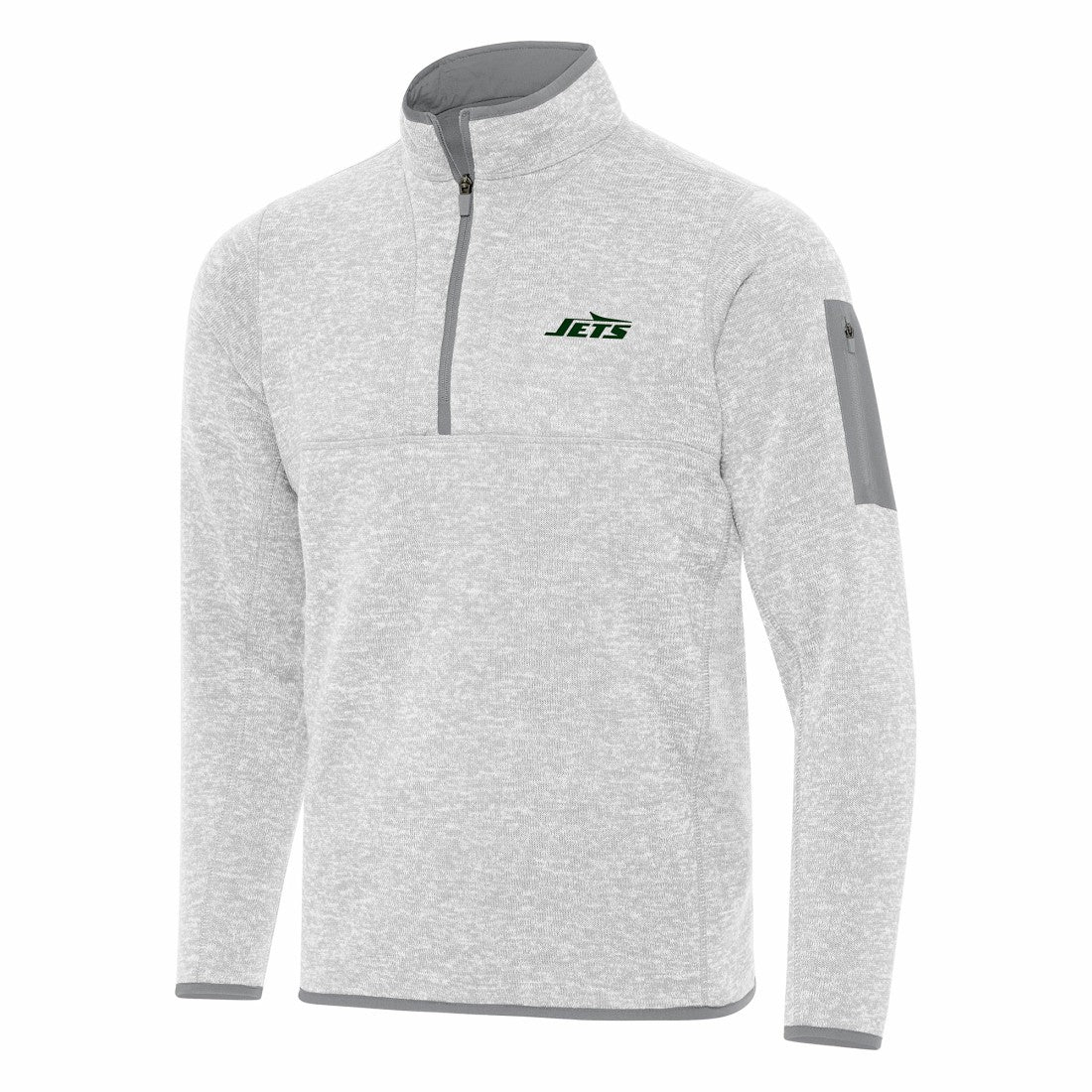 New York Jets Antigua Fortune Quarter-Zip Pullover Jacket Heather Gray