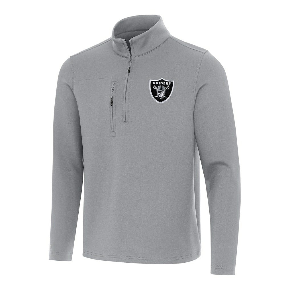 Las Vegas Raiders Antigua Insider Quarter-Zip Pullover Top Gray