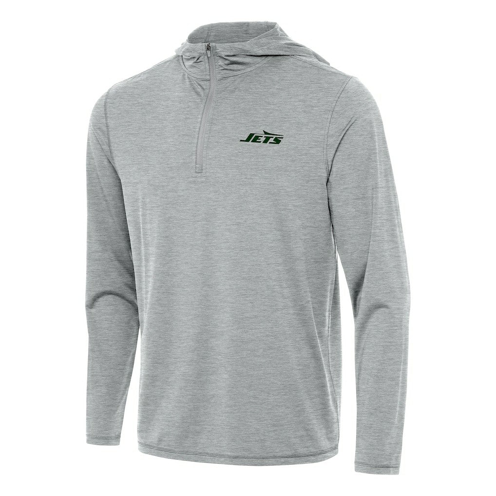 New York Jets Antigua Tidy Quarter-Zip Pullover Hoodie Heather Gray