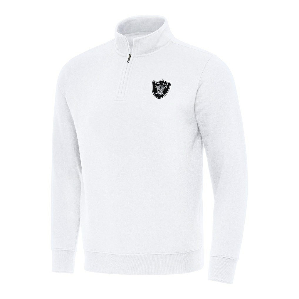 Las Vegas Raiders Antigua Victory Quarter-Zip Pullover Top White