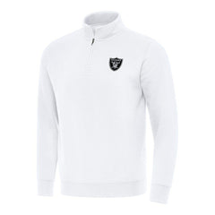 Las Vegas Raiders Antigua Victory Quarter-Zip Pullover Top White