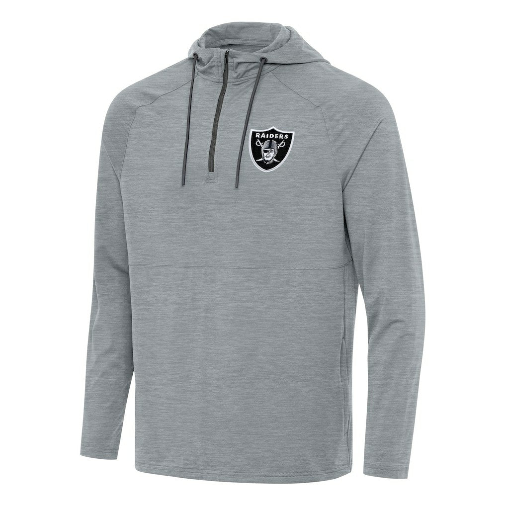 Las Vegas Raiders Antigua Spikes Quarter-Zip Pullover Hoodie Heather Gray