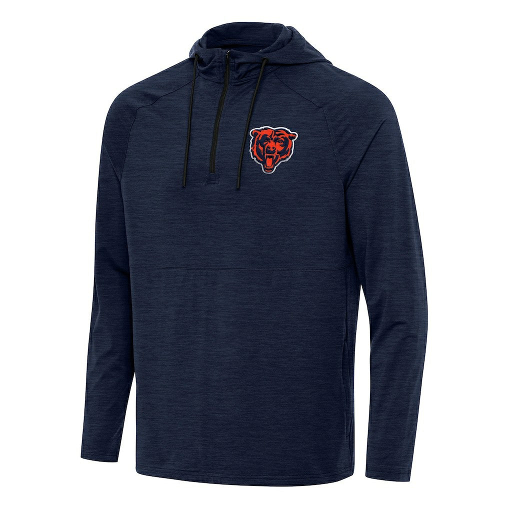 Chicago Bears Antigua Spikes Quarter-Zip Pullover Hoodie Heather Navy