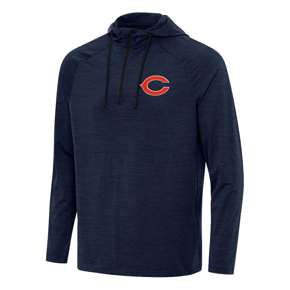 Chicago Bears Antigua Spikes Quarter-Zip Pullover Hoodie Heather Navy
