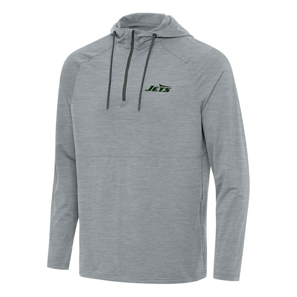 New York Jets Antigua Spikes Quarter-Zip Pullover Hoodie Heather Gray