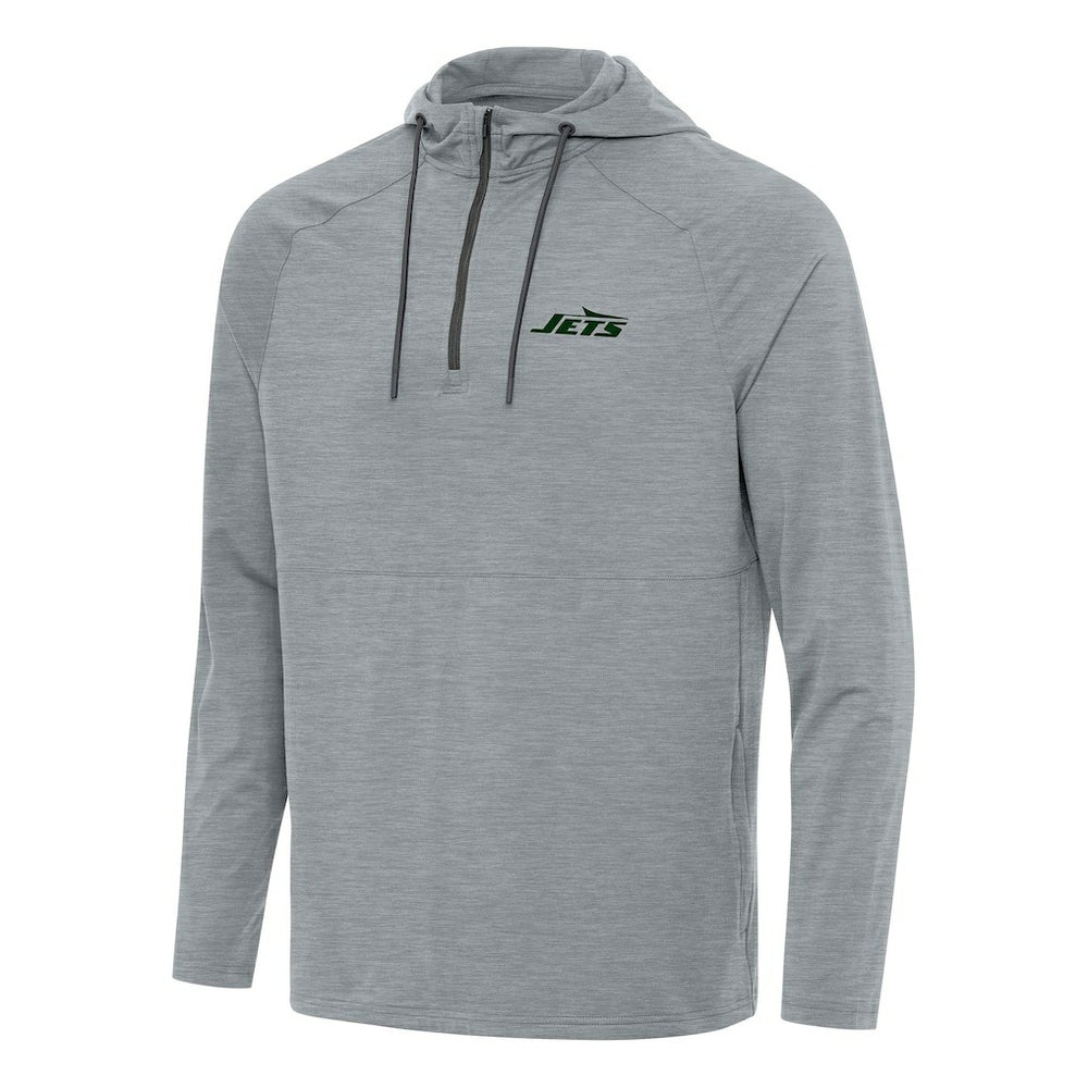 New York Jets Antigua Spikes Quarter-Zip Pullover Hoodie Heather Gray