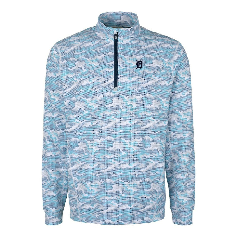 Detroit Tigers Cutter & Buck Traverse Eco Camo Tri-Blend DryTec Quarter-Zip Jacket - Light Blue Jackets