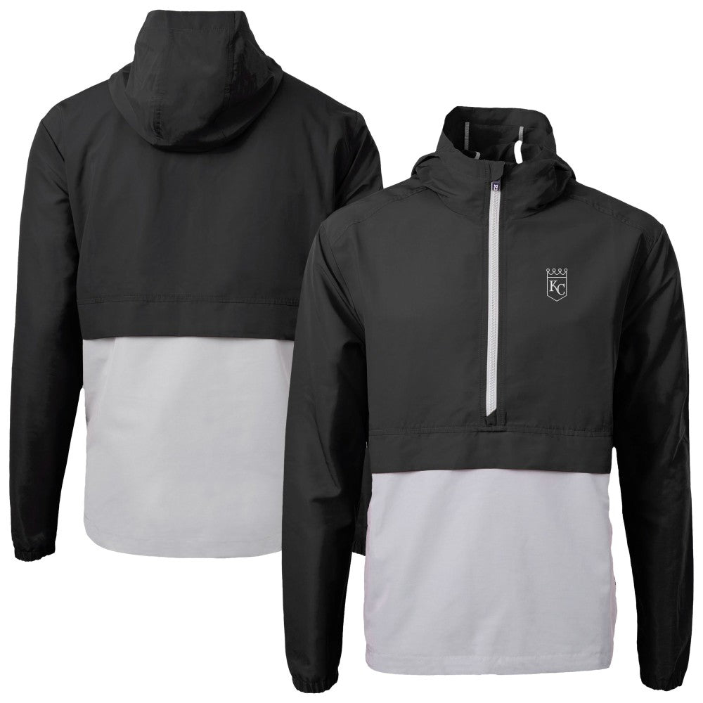 Kansas City Royals Cutter & Buck Charter Eco Recycled Anorak Half-Zip Hoodie Jacket - Black/Gray Jackets