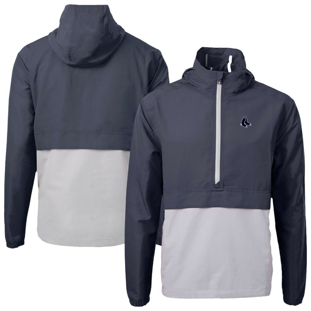 Boston Red Sox Cutter & Buck Charter Eco Recycled Anorak Half-Zip Hoodie Jacket - Navy/Gray Jackets