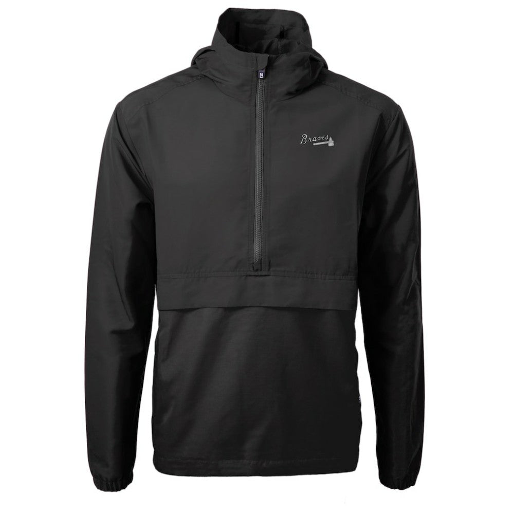 Atlanta Braves Cutter & Buck Charter Eco Recycled Anorak Half-Zip Hoodie Jacket - Black Jackets