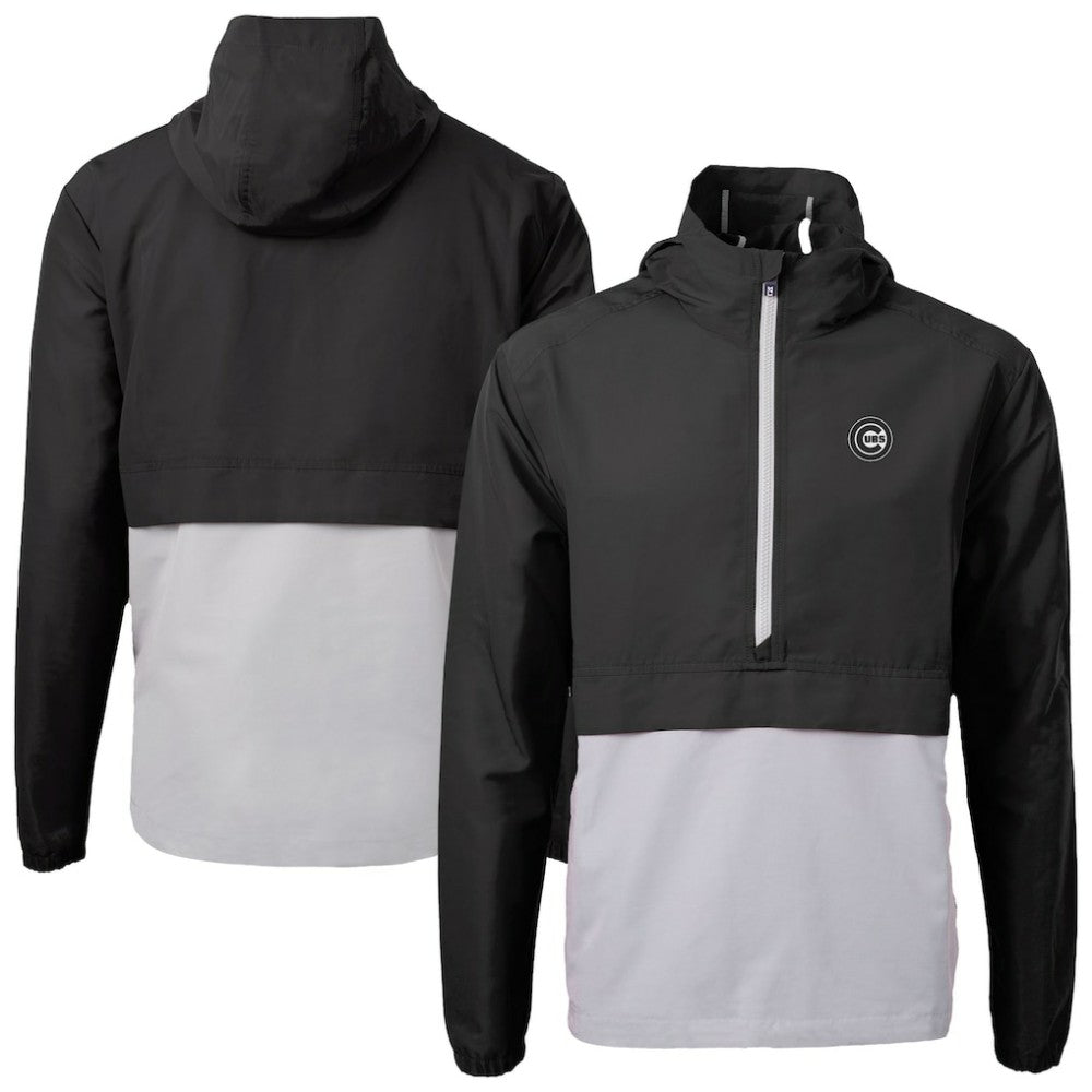 Chicago Cubs Cutter & Buck Charter Eco Recycled Anorak Half-Zip Hoodie Jacket - Black/Gray Jackets