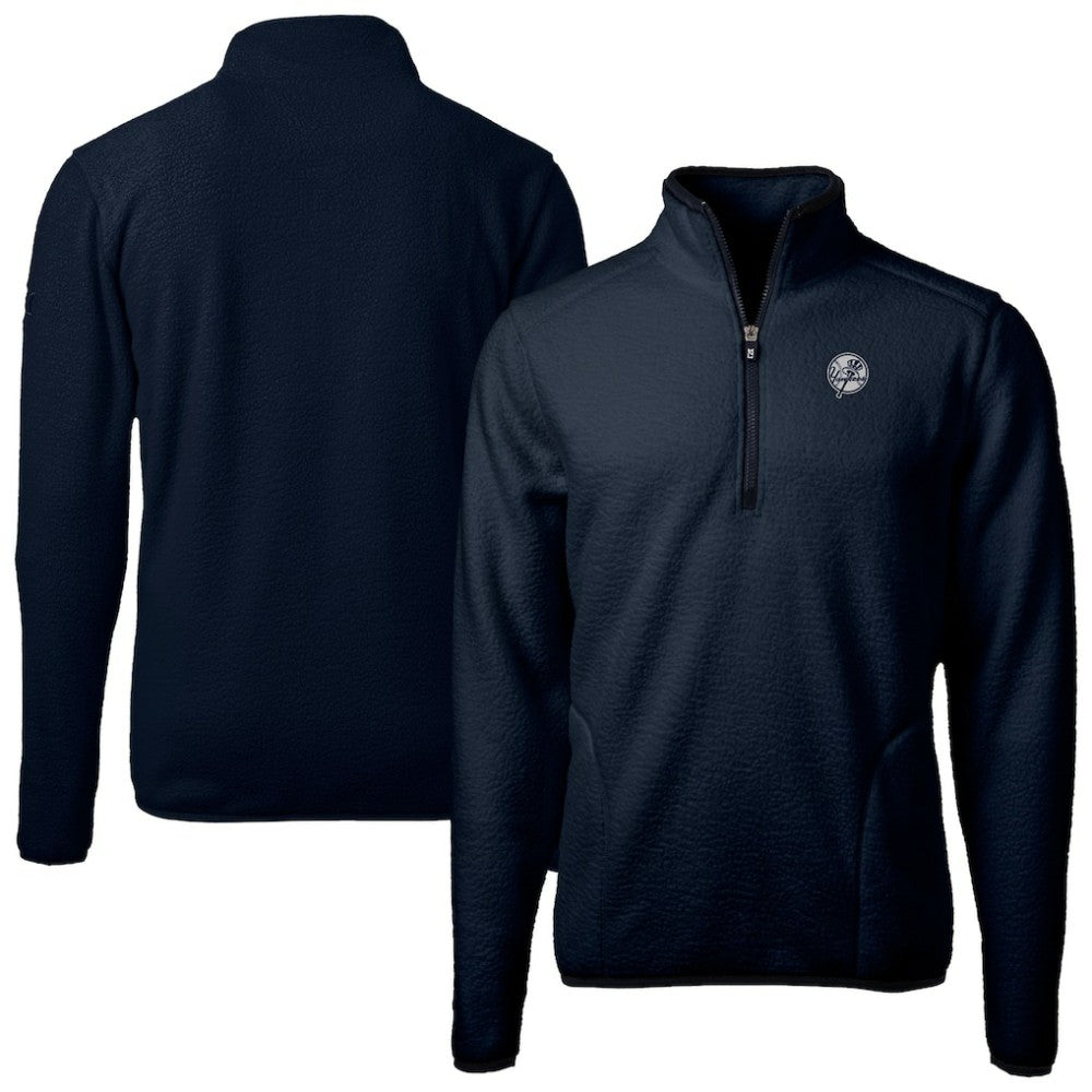 New York Yankees Cutter & Buck Cascade Eco Fleece Quarter-Zip Jacket - Navy Jackets