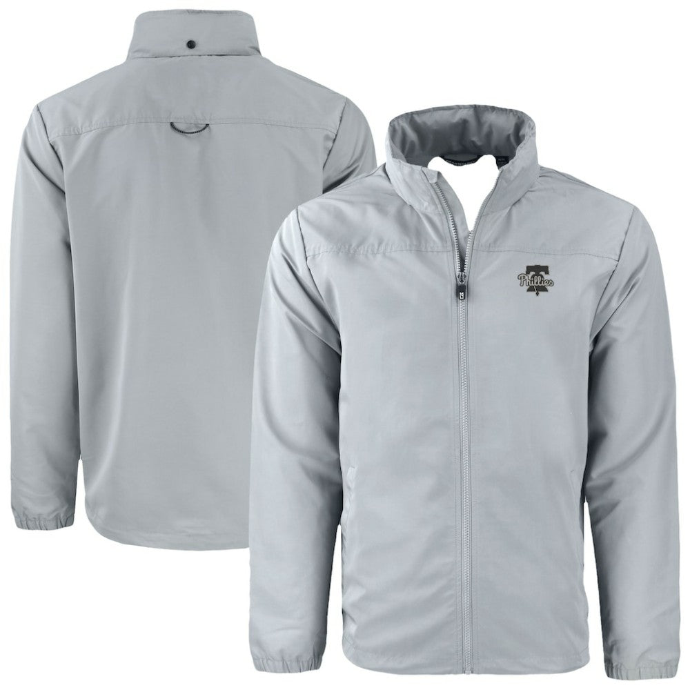 Philadelphia Phillies Cutter & Buck Charter Eco Recycled Full-Zip Hoodie Jacket - Gray Jackets