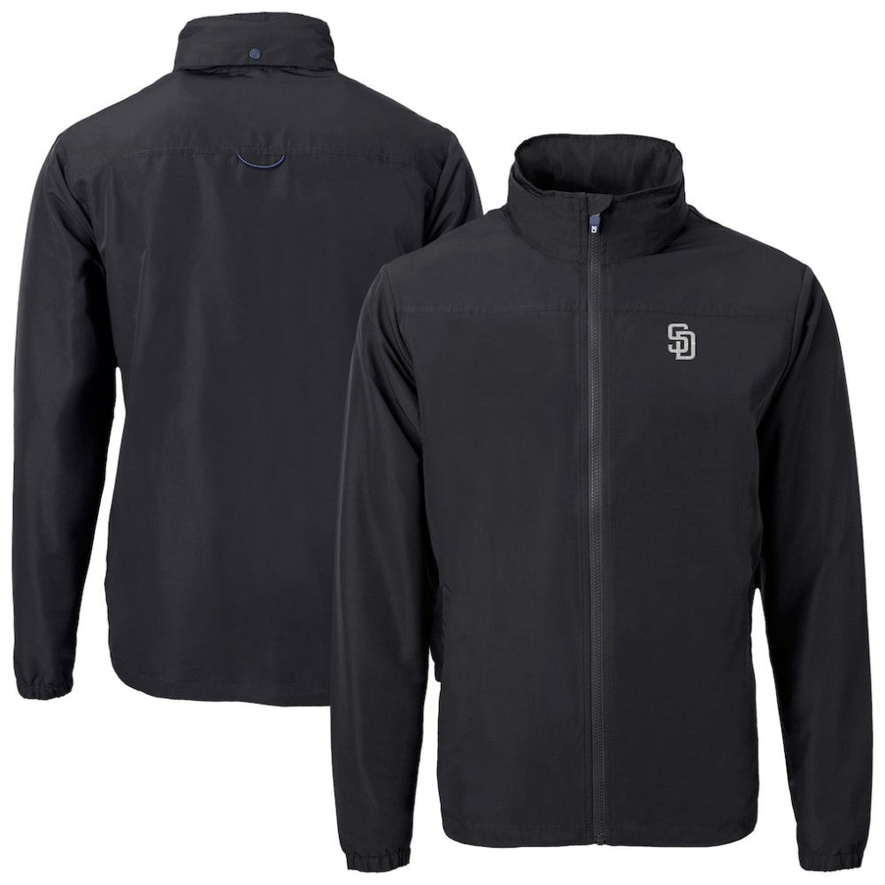 San Diego Padres Cutter & Buck Charter Eco Recycled Full-Zip Hoodie Jacket - Black Jackets