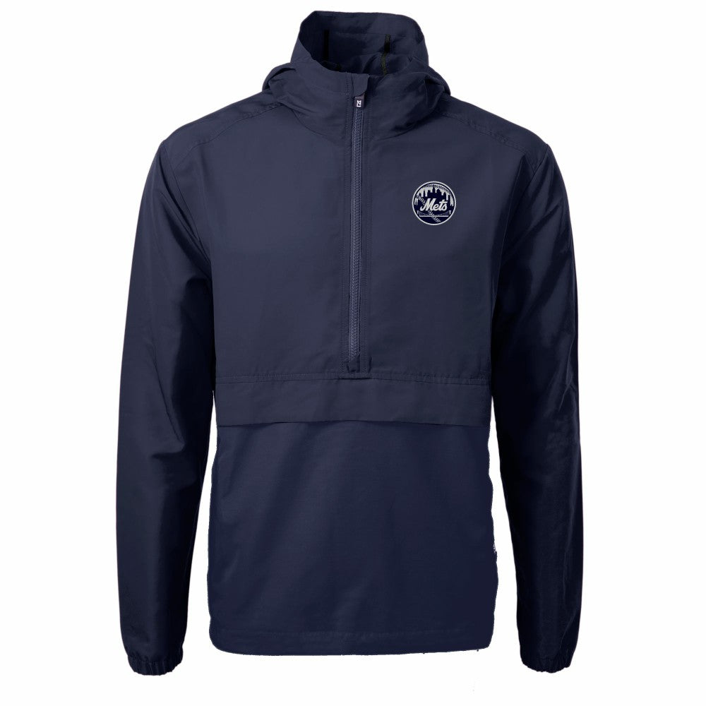 New York Mets Cutter & Buck Charter Eco Recycled Anorak Half-Zip Hoodie Jacket - Navy Jackets