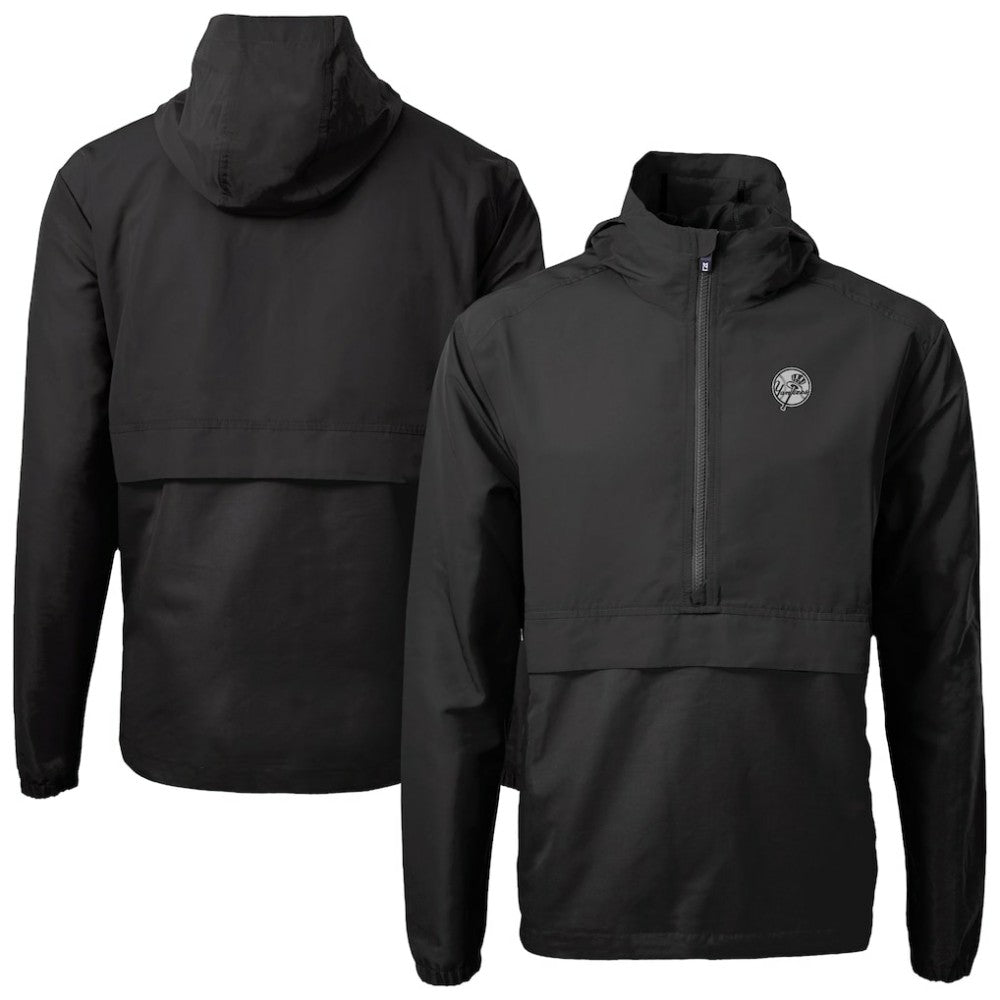New York Yankees Cutter & Buck Charter Eco Recycled Anorak Half-Zip Hoodie Jacket - Black Jackets
