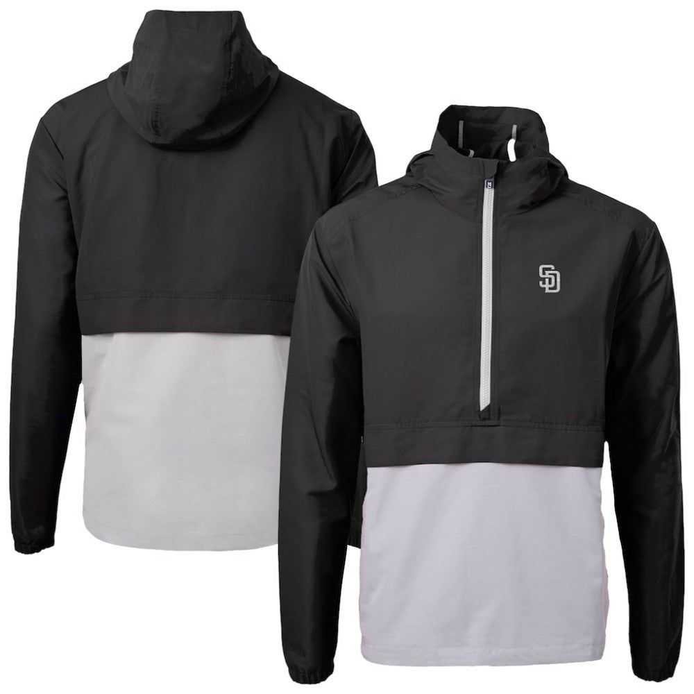 San Diego Padres Cutter & Buck Charter Eco Recycled Anorak Half-Zip Hoodie Jacket - Black Jackets