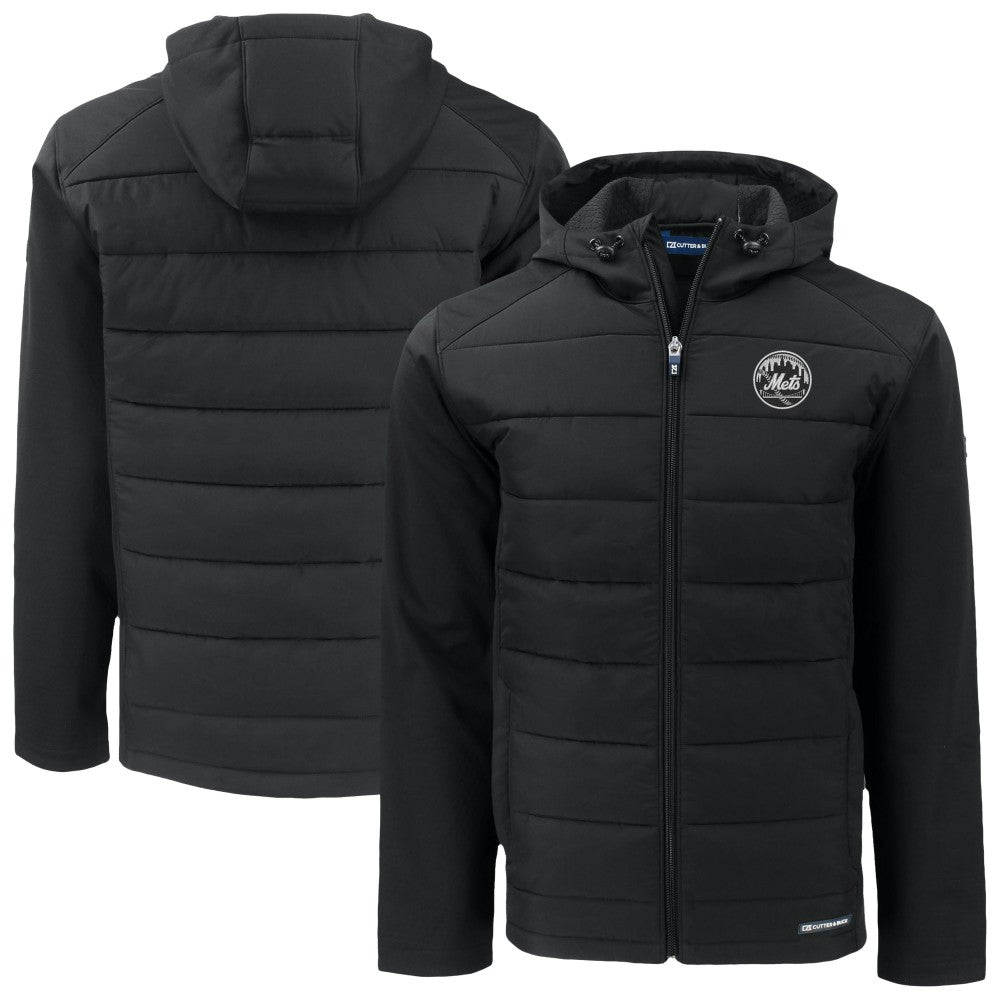 New York Mets Cutter & Buck Evoke Hybrid Eco Softshell Recycled Full-Zip Hooded Jacket - Black Jackets