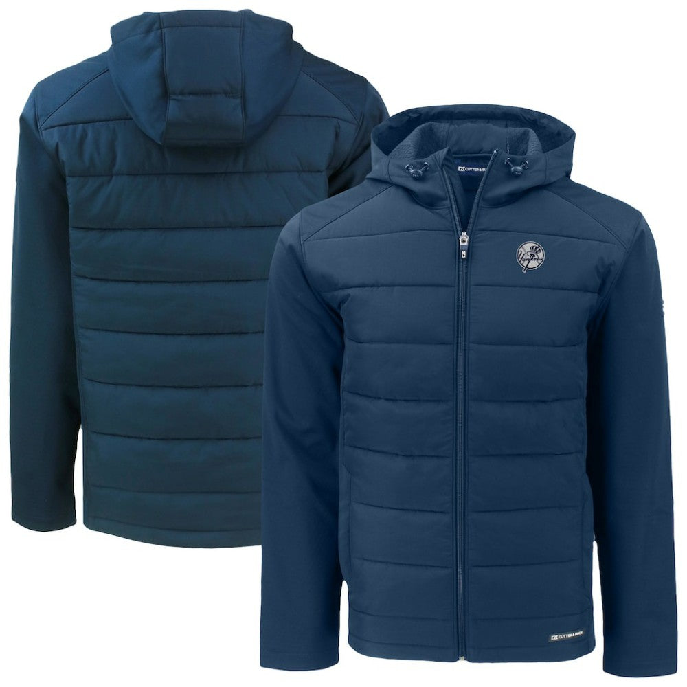 New York Yankees Cutter & Buck Evoke Hybrid Eco Softshell Recycled Full-Zip Hooded Jacket - Navy Jackets