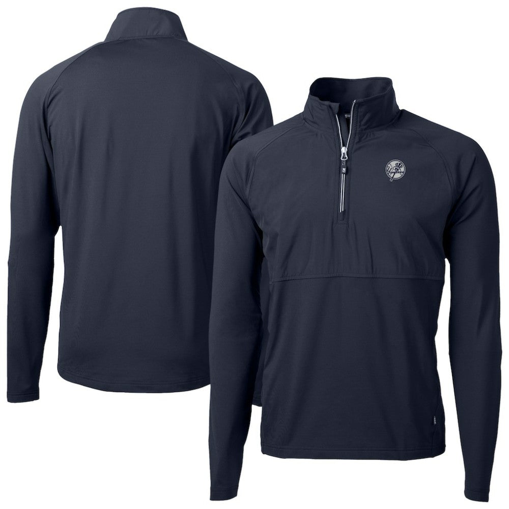 New York Yankees Cutter & Buck Adapt Eco Hybrid Raglan DryTec Quarter-Zip Jacket - Navy Jackets