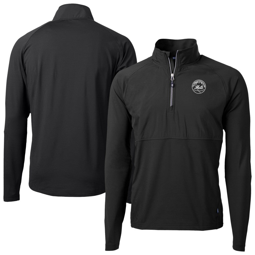 New York Mets Cutter & Buck Adapt Eco Hybrid Raglan DryTec Quarter-Zip Jacket - Black Jackets