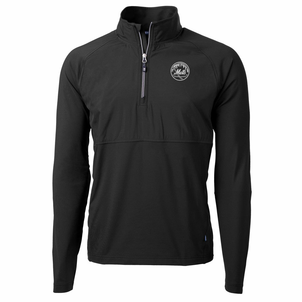 New York Mets Cutter & Buck Adapt Eco Hybrid Raglan DryTec Quarter-Zip Jacket - Black Jackets