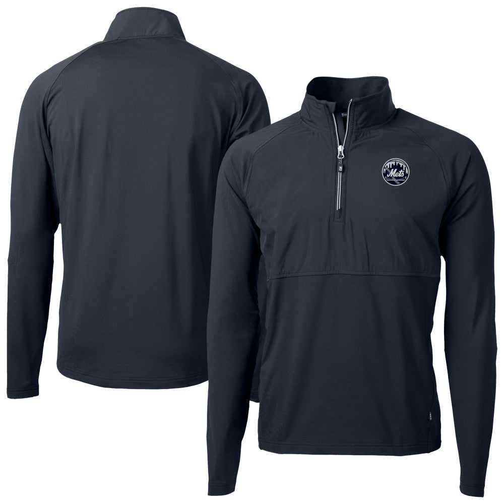 New York Mets Cutter & Buck Adapt Eco Hybrid Raglan DryTec Quarter-Zip Jacket - Navy Jackets