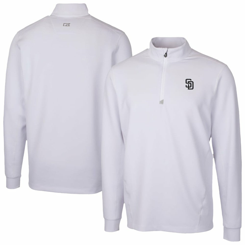 San Diego Padres Cutter & Buck Traverse Eco Tri-Blend DryTec Quarter-Zip Jacket - White Jackets